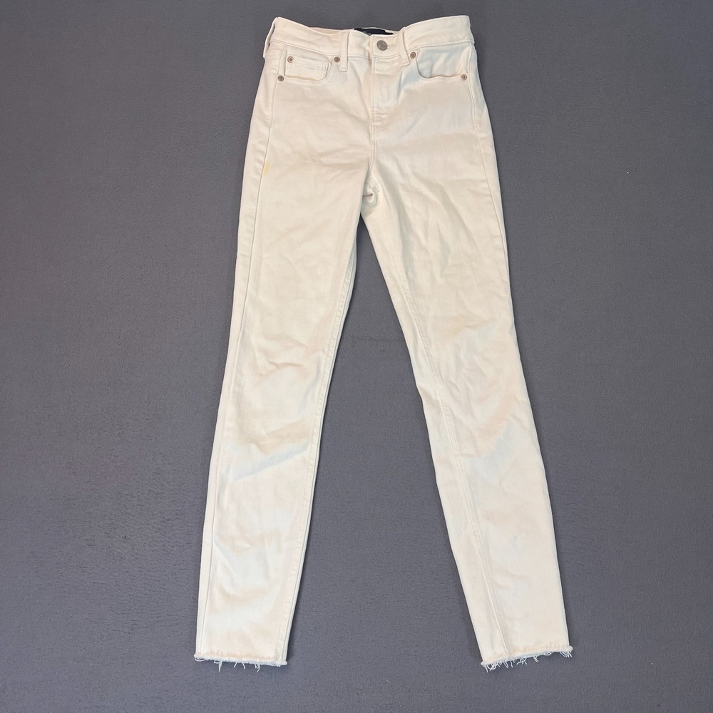 GAP Womens Sz 0/25R High Rise Universal Legging White Jeans Raw Hem Pockets 27L